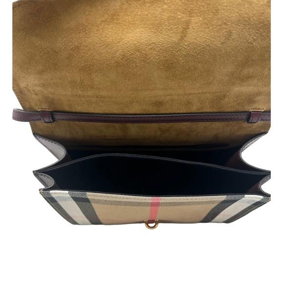 NWT Burberry Small Macken House Check Derby Leather Cross Body Bag Mahogany Red - Picture 4 of 6
